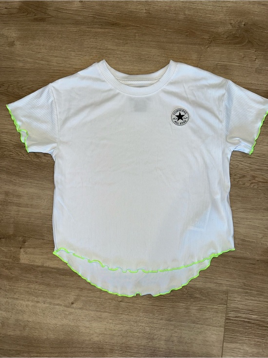 Converse Other - Converse White Ribbed Tee with Neon Green Lettuce Trim - Kids